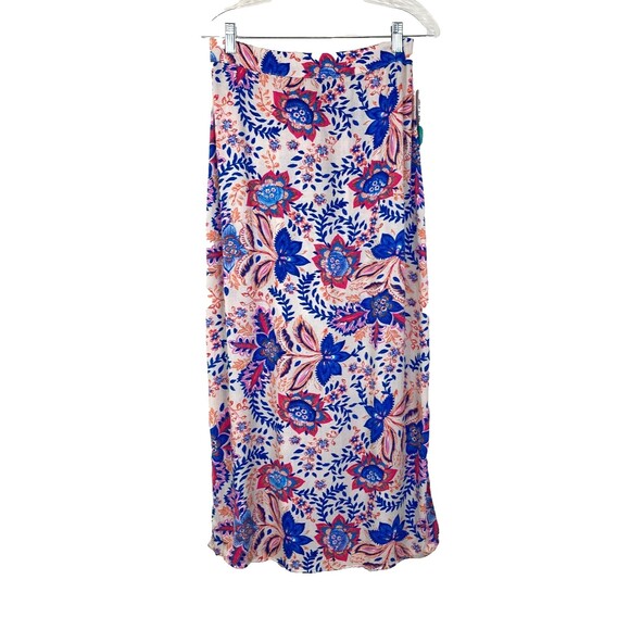 NWT Vero Moda Stitch Fix Maxi Skirt Size M Floral Blue Orange 10.5" Side Vents - Picture 1 of 9